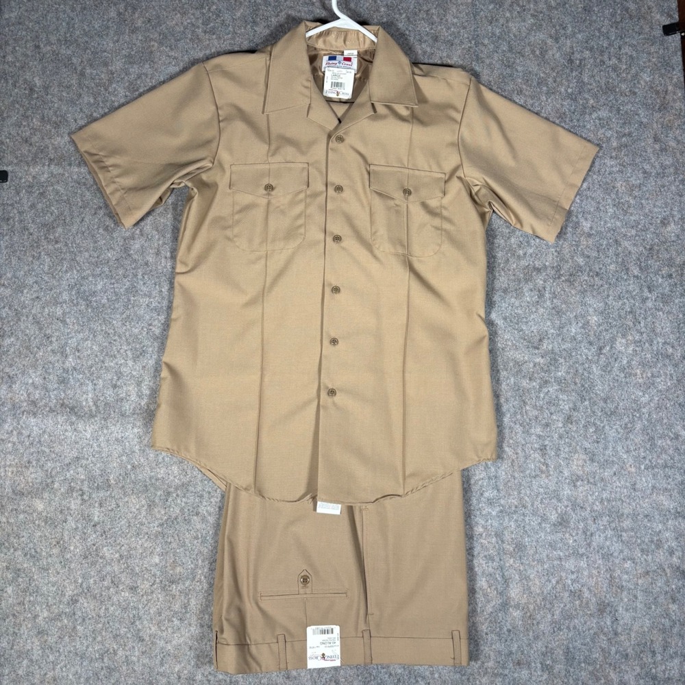 Flying Cross USN Uniform Set Mens L 40XL Tan Shirt Pants Wool Blend NEW VTG Prop